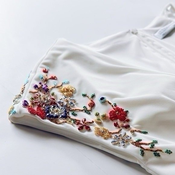 Mac Duggal Beaded Cap-Sleeve Jersey Gown White - Picture 7 of 14